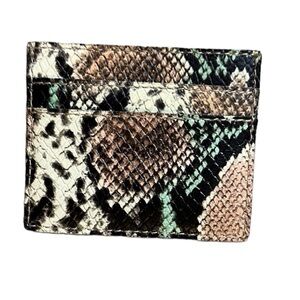 J Crew Leather Four Credit Card Holder w/ pocket for cash. Animal Print